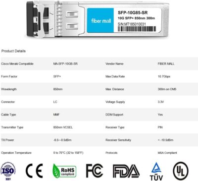 fibe mall SFP 10G LR for Cisco Meraki MA-SFP-10GB-LR 10GBASE-LR SFP+ 1310nm 10km DOM Transceiver Module wholesale