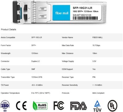 fibe mall SFP 10G LR for Cisco Meraki MA-SFP-10GB-LR 10GBASE-LR SFP+ 1310nm 10km DOM Transceiver Module wholesale