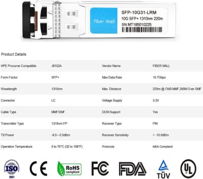 fibe mall SFP 10G LR for Cisco Meraki MA-SFP-10GB-LR 10GBASE-LR SFP+ 1310nm 10km DOM Transceiver Module wholesale