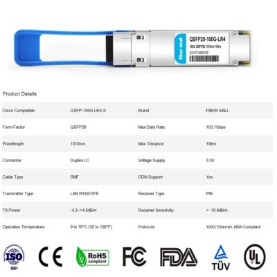 100G QSFP28 SR4 for Cisco QSFP-100G-SR4-S, 100GBASE-SR4 QSFP28 Optical Transceiver Module 850nm 100m DOM MTP/MPO DOM wholesale