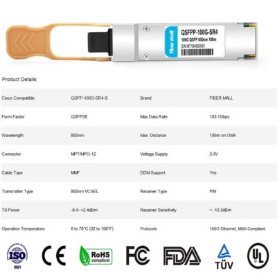 100G QSFP28 SR4 for Cisco QSFP-100G-SR4-S, 100GBASE-SR4 QSFP28 Optical Transceiver Module 850nm 100m DOM MTP/MPO DOM wholesale