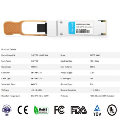 100G QSFP28 SR4 for Cisco QSFP-100G-SR4-S, 100GBASE-SR4 QSFP28 Optical Transceiver Module 850nm 100m DOM MTP/MPO DOM wholesale