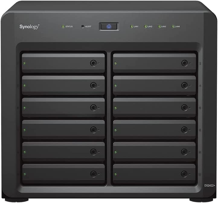 Synology DiskStation DS2422+ NAS Server with Ryzen 2.2 GHz CPU, 32GB Memory, 216TB HDD Storage, 4 x 1GbE LAN Ports, DSM Operating System