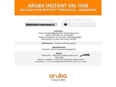 Aruba Instant On 1930 48-Port Gb Ethernet 48xGE PoE (370W), 4X 1G/10G SFP+, L2+ Smart Switch US Cord (JL686B#ABA) wholesale
