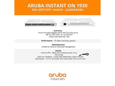 Aruba Instant On 1930 48-Port Gb Ethernet 48xGE, 4X 1G/10G SFP+, L2+ Smart Switch US Cord (JL685A#ABA) wholesale