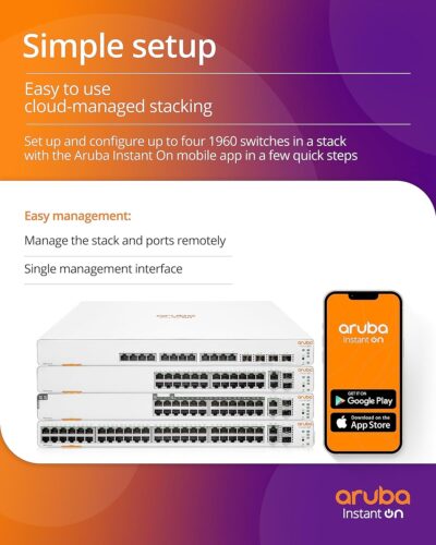 Aruba Instant On 1960 24-Port Gb Smart-Managed Layer 2+ Ethernet Switch with PoE (370W) | 24x 1G | 2X 10GBase-T + 2X SFP+ Uplink Ports | Stackable | US Cord (JL807A#ABA) wholesale