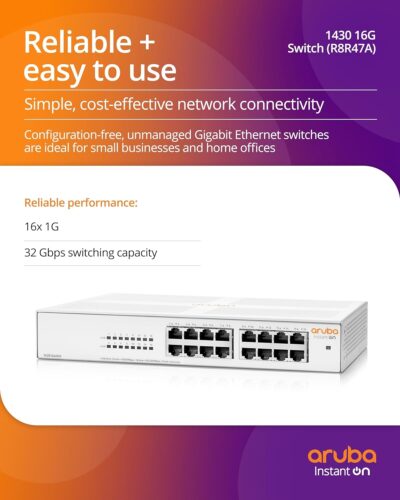 Aruba Instant On 1430 16-Port Gb Unmanaged Layer 2 Ethernet Switch | 16x 1G | Fan-Less | US Cord (R8R47A#ABA) wholesale