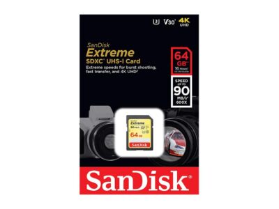 SanDisk 64GB Extreme SDXC UHS-I/U3 Class 10 Memory Card, Speed Up to 90MB/s (SDSDXVE-064G-GNCIN) wholesale