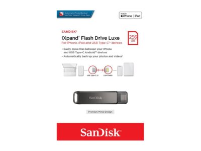 SanDisk 256GB iXpand Flash Drive Luxe for Your iPhone and USB Type-C Devices (SDIX70N-256G-GN6NE) wholesale
