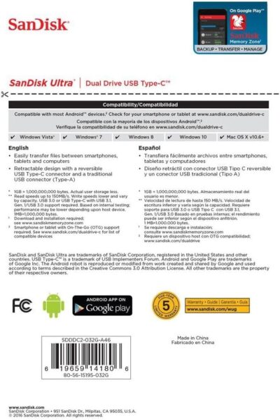 Sandisk SDDDC2-032G-A46 SanDisk Ultra 32GB Dual Drive USB wholesale