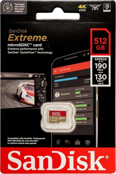 SanDisk Micro Extreme 512GB SDXC UHS-I U3 V30 Memory Card Works with Camera GoPro Action Camera Hero 12 Black (SDSQXAV-512G-GN6MN) Bundle with Everything But Stromboli MicroSD Card Reader - Image 2