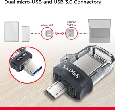 SanDisk 256GB Ultra Dual Drive m3.0 for Android Devices and Computers - microUSB, USB 3.0 - SDDD3-256G-G46, Black wholesale