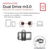 SanDisk 256GB Ultra Dual Drive m3.0 for Android Devices and Computers - microUSB, USB 3.0 - SDDD3-256G-G46, Black wholesale