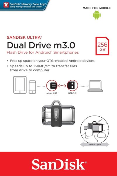 SanDisk 256GB Ultra Dual Drive m3.0 for Android Devices and Computers - microUSB, USB 3.0 - SDDD3-256G-G46, Black wholesale