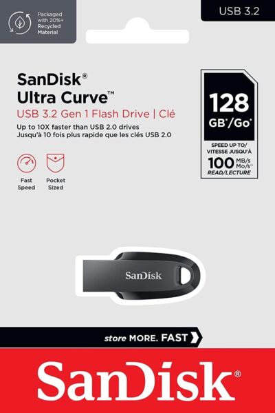 SanDisk Ultra Curve Flash Drive 128GB USB Drive 3.2 Gen 1 USB-A High Speed Thumb Drive for Computers, Laptops, Desktops 100MB/s (SDCZ550-128G-G46) Bundle with (1) Everything But Stromboli Lanyard wholesale