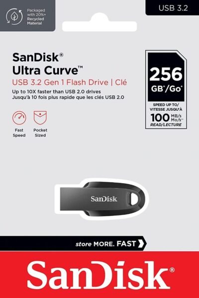 SanDisk Ultra Curve 256GB Flash Drive USB Drive 3.2 Gen 1 USB-A High Speed Thumb Drive for Computers, Laptops, Desktops 100MB/s (SDCZ550-256G-G46) Bundle with (1) Everything But Stromboli Lanyard wholesale