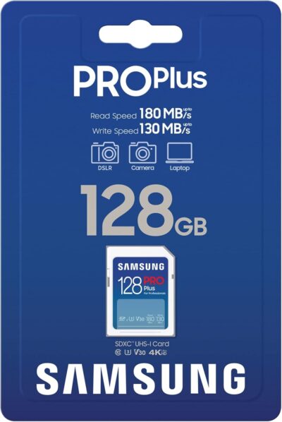 Samsung PRO Plus SD Card, 128GB, UHS-I U3, Full HD & 4K UHD, 180MB/s Read, 130MB/s Write, Memory Card for SLR Cameras and System Cameras, MB-SD128S/EU wholesale