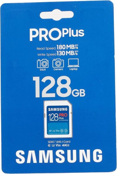 Samsung PRO Plus SD Card, 128GB, UHS-I U3, Full HD & 4K UHD, 180MB/s Read, 130MB/s Write, Memory Card for SLR Cameras and System Cameras, MB-SD128S/EU wholesale