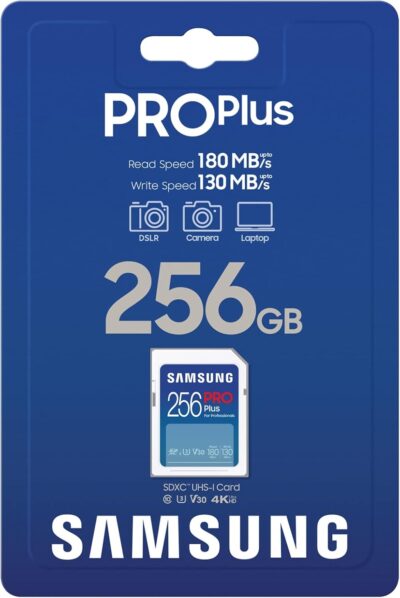 Samsung PRO Plus SD Card, 256GB, UHS-I U3, Full HD & 4K UHD, 180MB/s Read, 130MB/s Write, Memory Card for SLR Cameras and System Cameras, MB-SD256S/EU wholesale