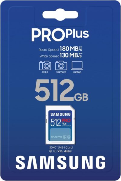 Samsung PRO Plus SD Card, 512GB, UHS-I U3, Full HD & 4K UHD, 180MB/s Read, 130MB/s Write, Memory Card for SLR Cameras and System Cameras, MB-SD512S/EU wholesale