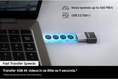 Samsung FIT Plus USB Flash Drive Type-A, 512GB, 400MB/s Read, 110MB/s Write, Compact USB 3.2 Memory Stick with Key Ring, Grey, MUF-512AB/APC wholesale