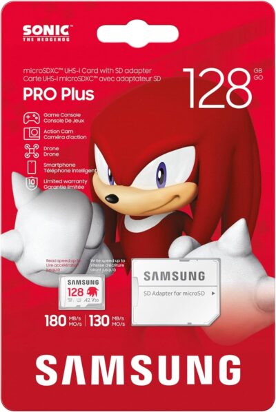 Samsung PRO Plus Sonic The Hedgehog + Adapter, 128GB microSDXC, Up-to 180MB/s, Full HD & 4K UHD, UHS-I, C10, U3, V30, A2, for Nintendo-Switch, Steam Deck, GoPRO, DJI Drone, Tablets (MB-MD128SA/LC1) wholesale