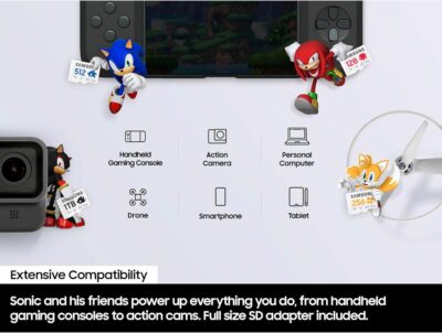 Samsung PRO Plus Sonic The Hedgehog + Adapter, 128GB microSDXC, Up-to 180MB/s, Full HD & 4K UHD, UHS-I, C10, U3, V30, A2, for Nintendo-Switch, Steam Deck, GoPRO, DJI Drone, Tablets (MB-MD128SA/LC1) wholesale