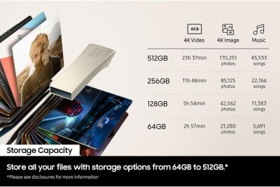 Samsung BAR Plus USB Flash Drive Type-A, 512 GB, 400 MB/s Read, 110 MB/s Write, Durable USB 3.2 Memory Stick with Key Ring, Champagne Silver, MUF-512BE3/CN wholesale
