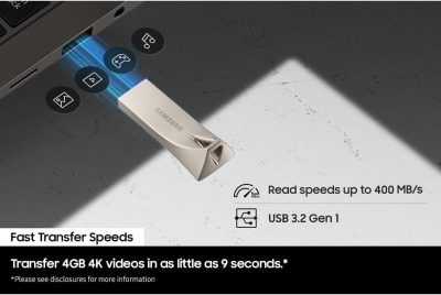 Samsung BAR Plus USB Flash Drive Type-A, 512 GB, 400 MB/s Read, 110 MB/s Write, Durable USB 3.2 Memory Stick with Key Ring, Champagne Silver, MUF-512BE3/CN wholesale