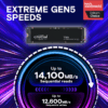 Crucial T705 4TB PCIe Gen5 NVMe M.2 SSD - Up to 14,100 MB/s - Game Ready - Internal Solid State Drive (PC) - +1mo Adobe CC - CT4000T705SSD3 wholesale
