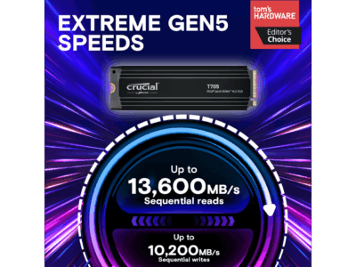 Crucial T705 1TB PCIe Gen5 NVMe M.2 SSD with Heatsink  - Up to 13,600 MB/s - Game Ready - Internal Solid State Drive (PC) - +1mo Adobe CC - CT1000T705SSD5 wholesale