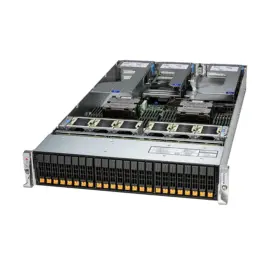 Supermicro 2U Hyper with up to 24 hot-swap 2.5" NVMe/SAS/SATA bays and 4 PCIe 5.0 x16 slots + 1 PCIe 5.0 x16 AIOM slot AS-2126HS-TN