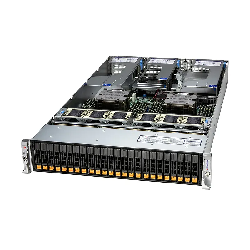 Supermicro 2U Hyper with up to 24 hot-swap 2.5" NVMe/SAS/SATA bays and 4 PCIe 5.0 x16 slots + 1 PCIe 5.0 x16 AIOM slot AS-2126HS-TN