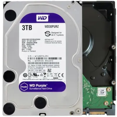 WD Purple 3TB Surveillance Hard Disk Drive - 5400 RPM Class SATA 6Gb/s 64MB Cache 3.5 Inch WD30PURZ wholesale