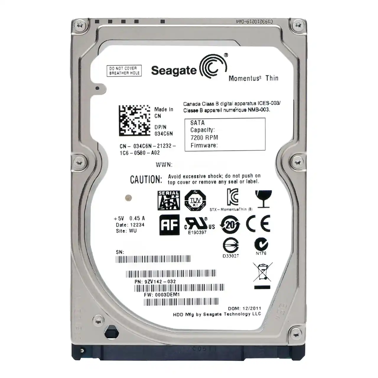 Seagate ST9500323CS 500GB 5400 RPM 8MB Cache SATA 3.0Gb/s 2.5" Internal Notebook Hard Drive Bare Drive